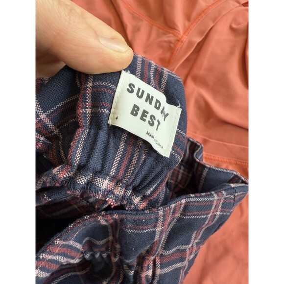 Aritzia Sunday Best Plaid High Waist Paper Bag Cuffed Shorts 4 Navy Blue Purple - Picture 2 of 5